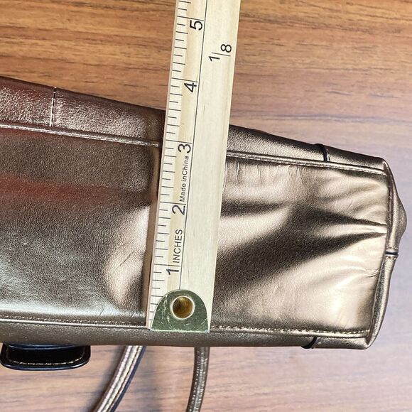 Gianni Bernini Shoulder Bag Bronze Metallic Leather Purse Snap Closure Classic - Picture 11 of 12